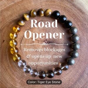 Road Opener Bracelet, Tiger Eye Stone And Crystal Bracelet